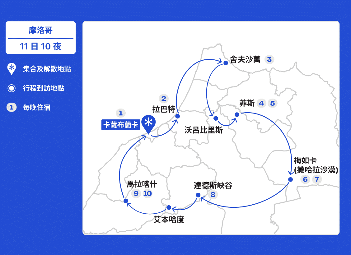 摩洛哥五月深度遊【11日10夜】 (2026) 行程地圖