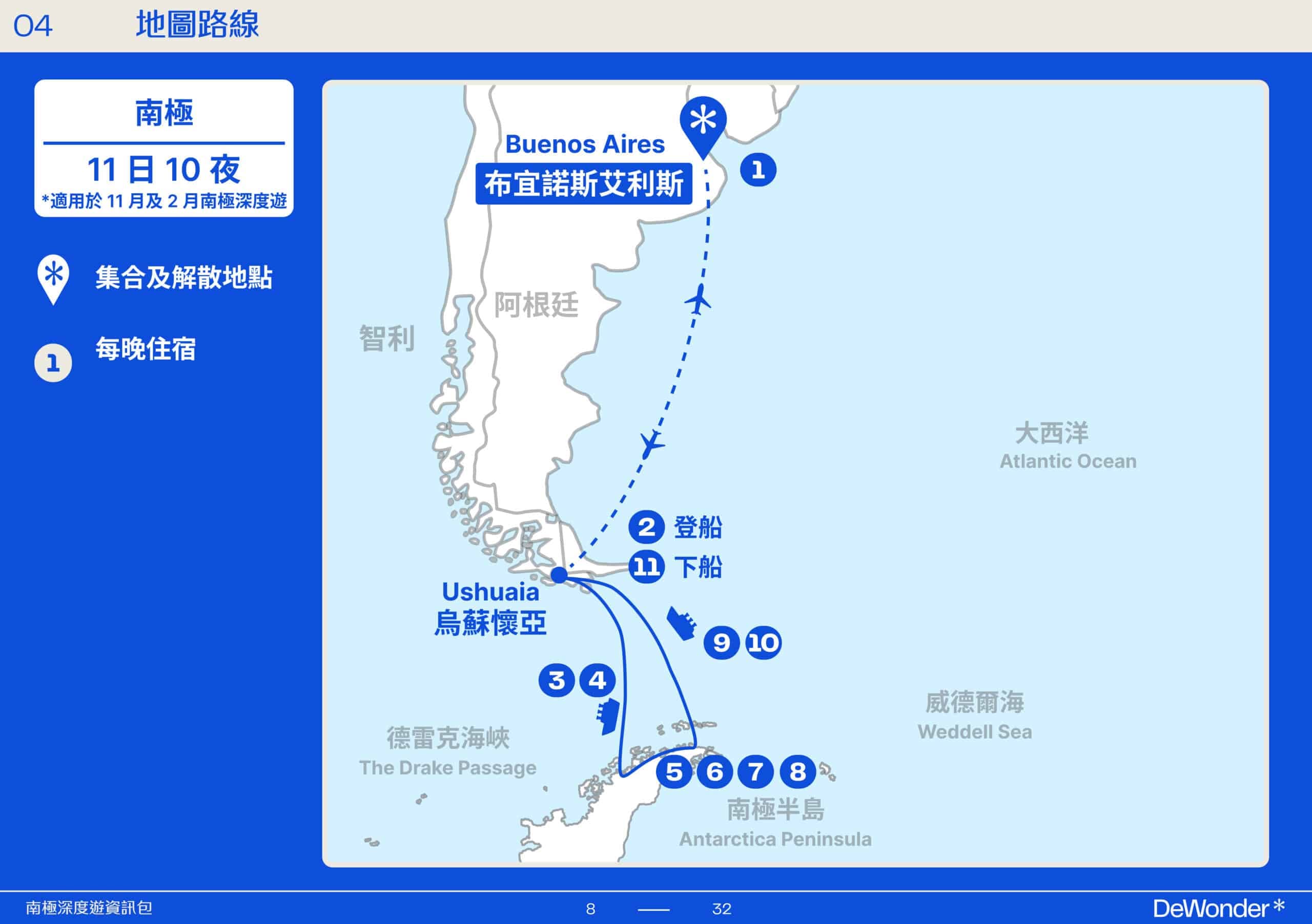 南極十一月 Swan Hellenic 深度遊 【11日10夜】（2026） 行程地圖