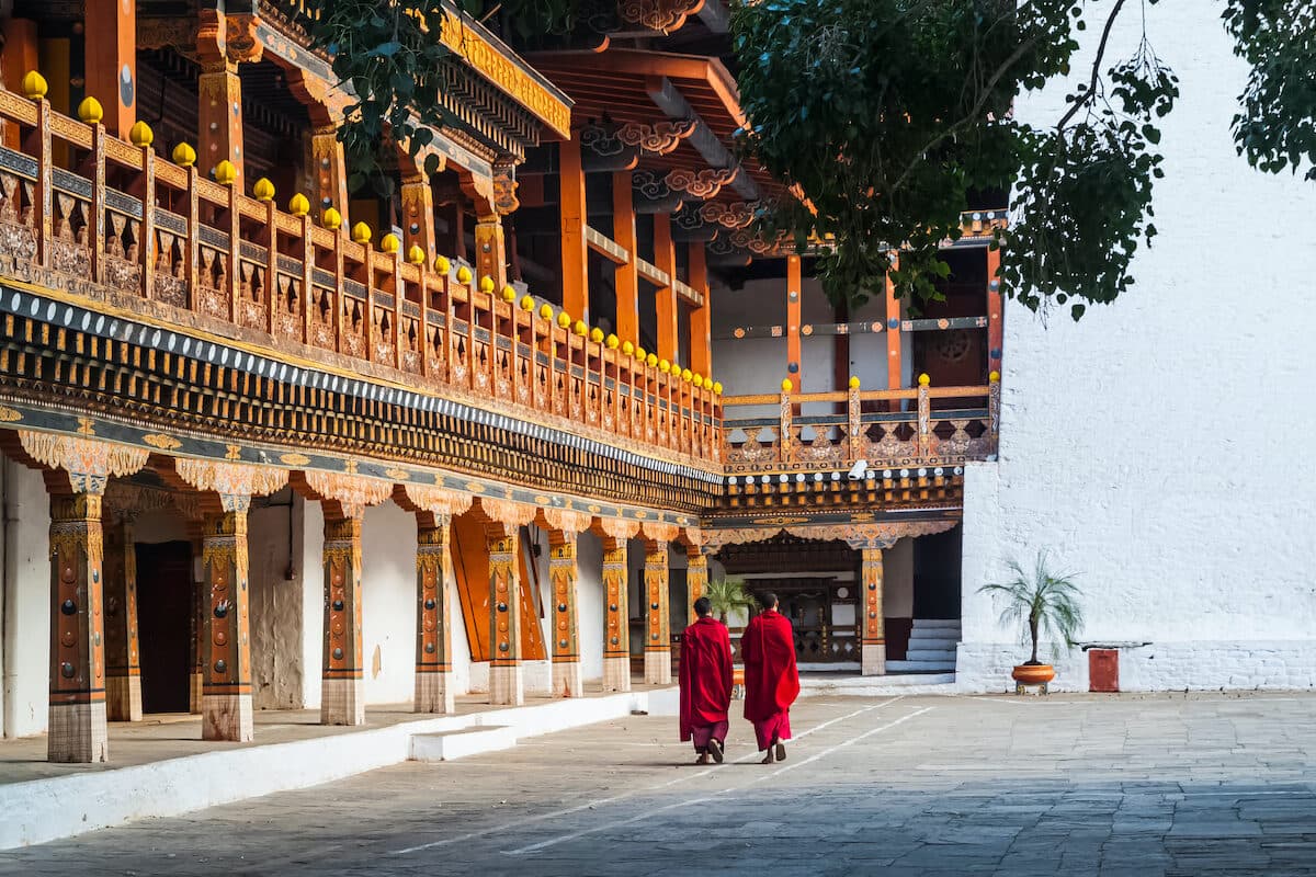 Two,Buddhist,Monks,At,Punakha,Dzong,,Bhutan
