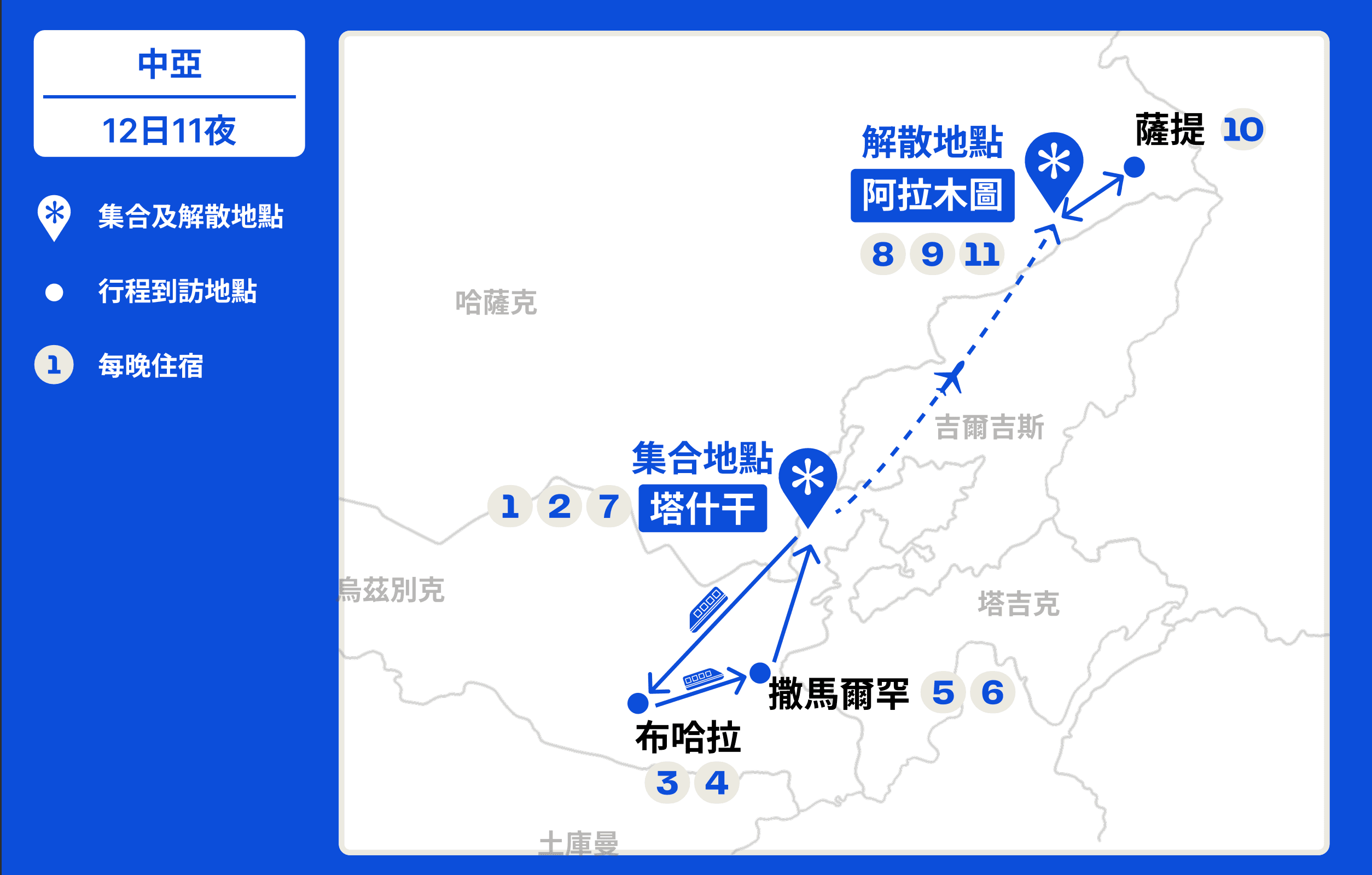 Central Asia December Christmas: Uzbekistan &amp; Kazakhstan Tour【12 Days 11 Nights】(2026) route map