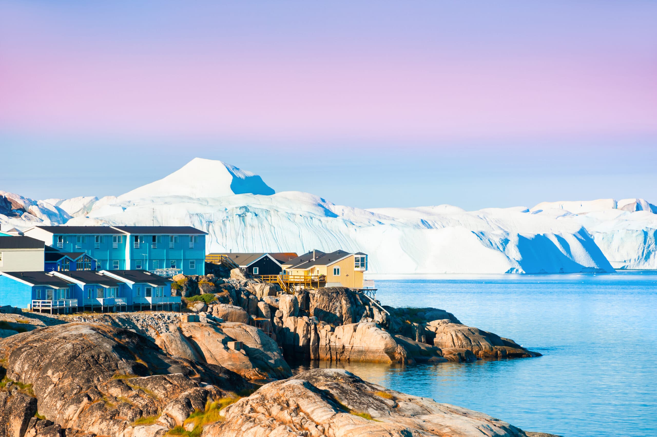 Shore,Of,Atlantic,Ocean,With,Icebergs,In,Ilulissat,Town,At