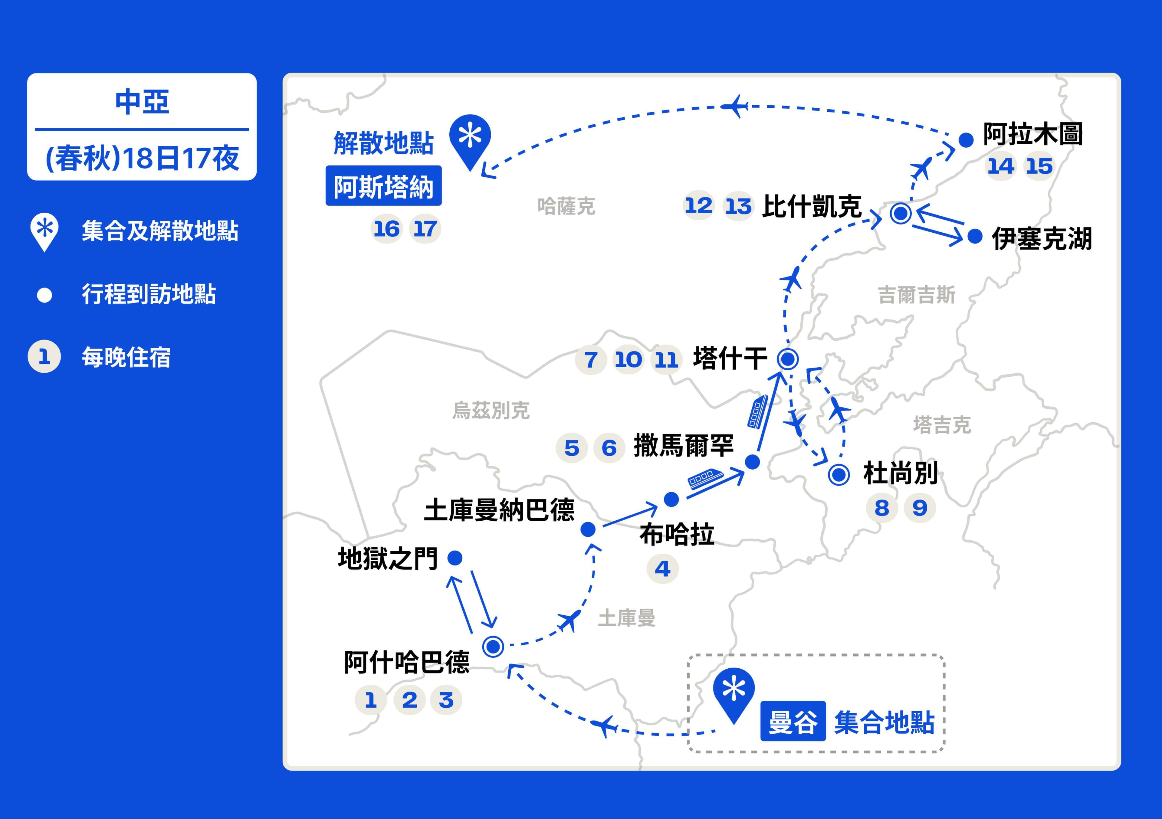 中亞復活節兩國遊【8日7夜】 行程地圖