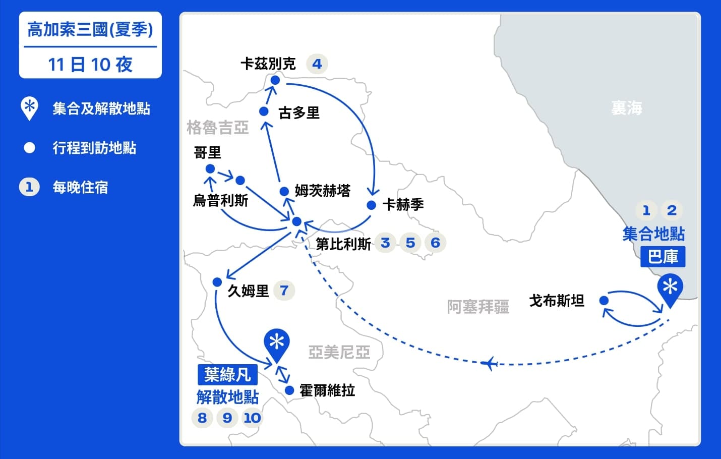 高加索三國十月一深度遊【11日10夜】 行程地圖