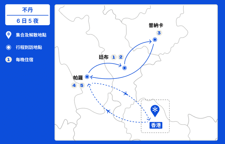 不丹十月上旬策秋節深度遊【6日5夜】直航來回 行程地圖
